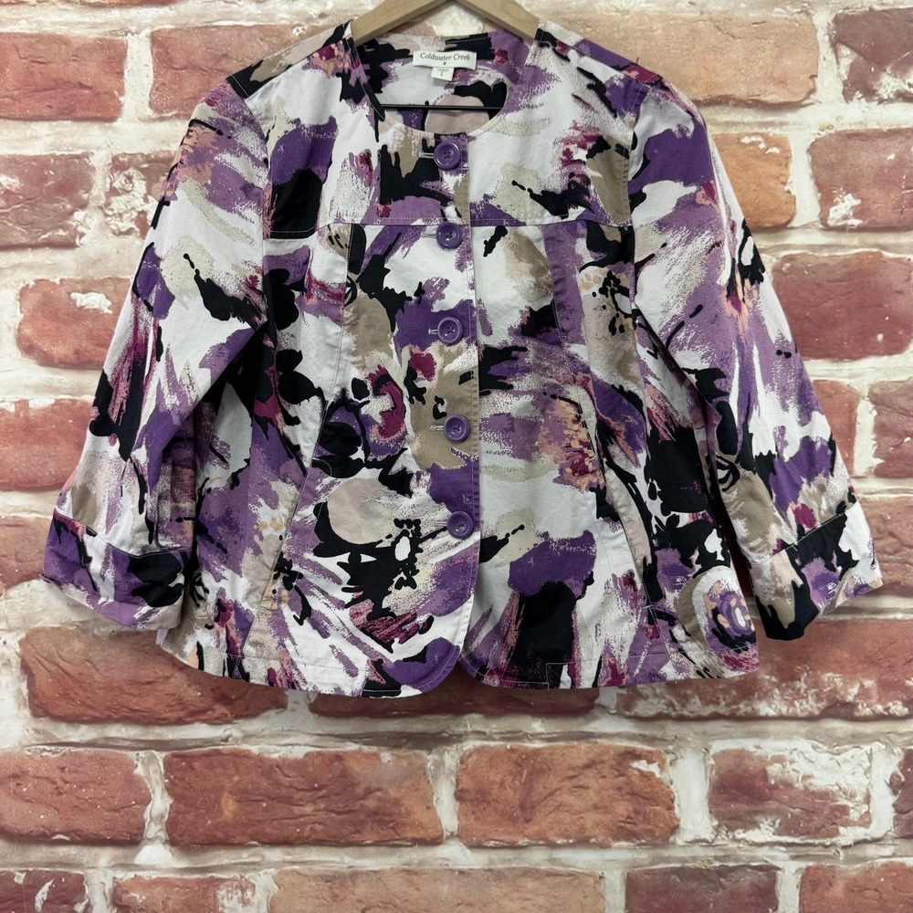 Coldwater Creek Blazer Women's S Purple Multicolor Abstract Career Work Jacket